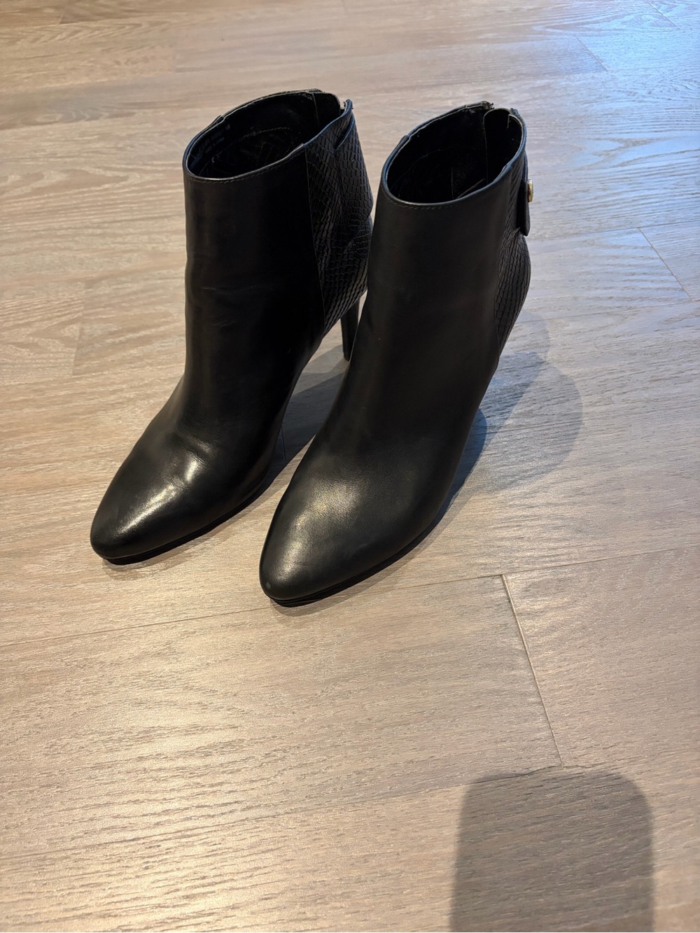 Cole Haan Black Pointed-Toe Leather Ankle Booties